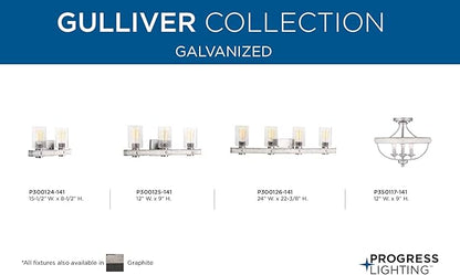 Progress Lighting Gulliver Collection 3-Light Clear Seeded Glass Coastal Bath Vanity Light Galvanized
