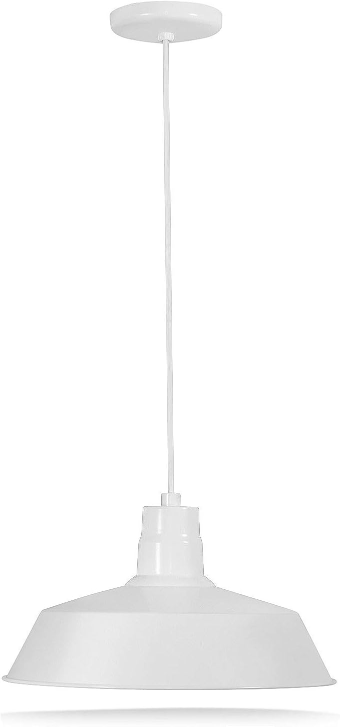 14-inch Industrial White Pendant Barn Light Fixture with 10ft Adjustable Cord, Ceiling-Mounted Vintage Hanging Light Fixture for Indoor Use, 120V Hardwire, E26 Medium Base LED Compatible, UL Listed