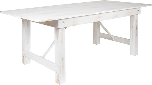Flash Furniture HERCULES Series 7' x 40" Rectangular Antique Rustic White Solid Pine Folding Farm Table