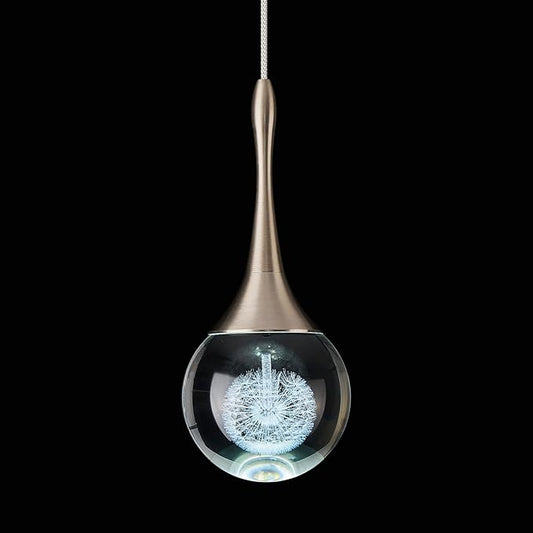 Nickel Teardrop Pedant Light Modern Dimmable 1-Light LED Crystal Globe Pendant Lighting Fixture for Kitchen Island Dining Room Bathroom Hallway 6000K Cool White