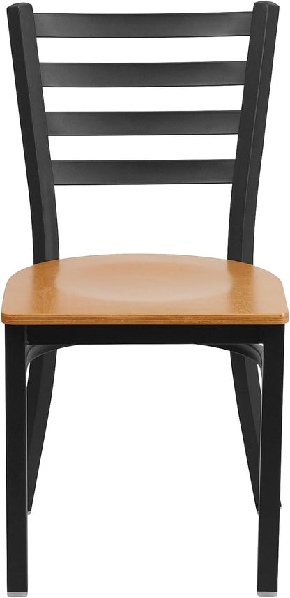 Flash Furniture 2 Pack HERCULES Series Black Ladder Back Metal Restaurant Chair - Natural Wood Seat