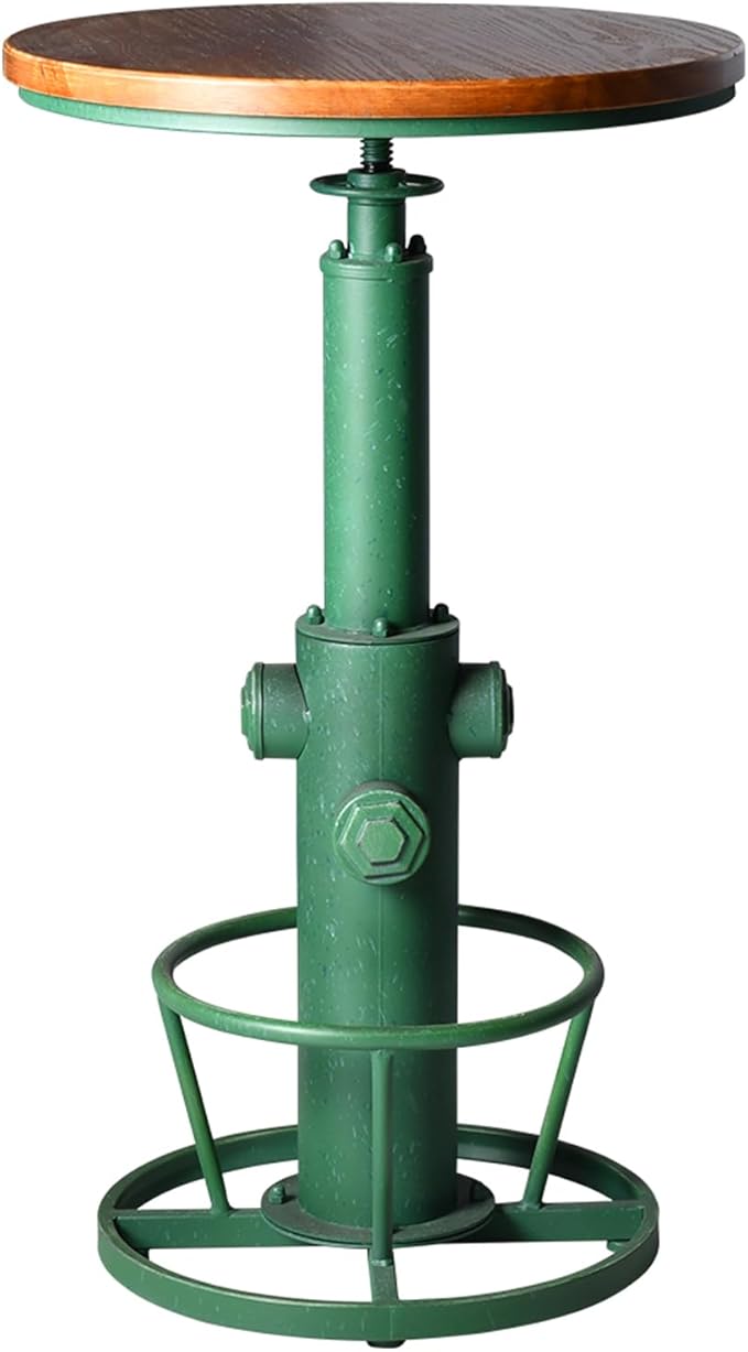LOKKHAN Industrial Bar Table 38.6"-48.4" Height Adjustable Swivel Round Wood Tabletop 23.7" Dia, Kitchen Dining Office Coffee Bistro Pub Table (Aged Green)