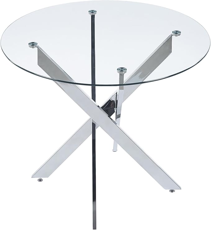 Round Glass Dining Table 35.4'' Inch Modern Round Kitchen Table with Metal Legs Durable Stylish Dinner Table for Dining Room Kitchen