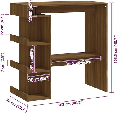 Narrow Bar Table with Storage Shelf, Brown Oak Engineered Wood Counter Height Kitchen Island Table for Small Spaces, Breakfast Nook, Dining Room and Living Room
