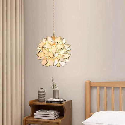 Modern Pendant Light Flower Petals Hanging Light Fixture 7 Inch White Tiffany Stained Glass Shade Mini Glass Pendant Lighting for Kitchen Island