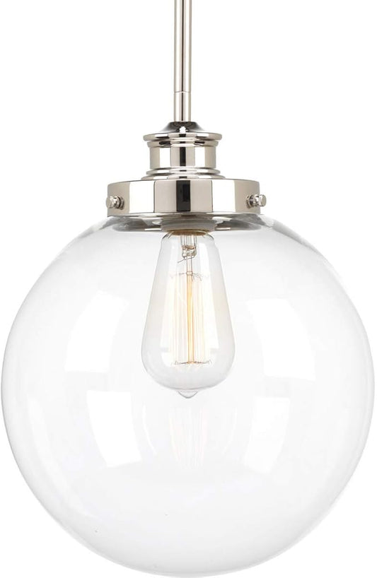 Progress Lighting 1-Light Clear Glass Farmhouse Pendant Light, Penn Collection, Indoor, P5070-104, Polished Nickel