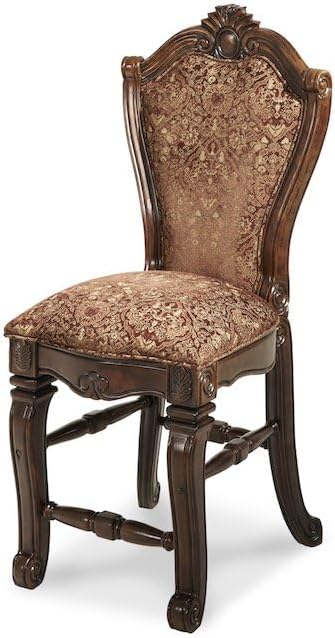 Michael Amini Windsor Court Brown Counter Height Chair Solid Wood Frame Bronze Jacquard Upholstery Set of 2 Comfortable Rubberwood Seating for Kitchen Island