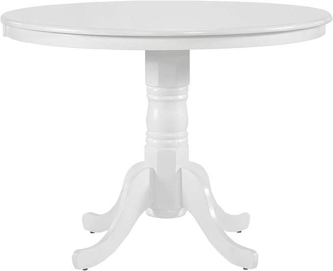 White Finish Round Dining Table 4-Seater, Casual Farmhouse Kitchen Island Table