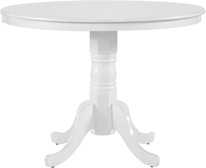 White Finish Round Dining Table 4-Seater, Casual Farmhouse Kitchen Island Table