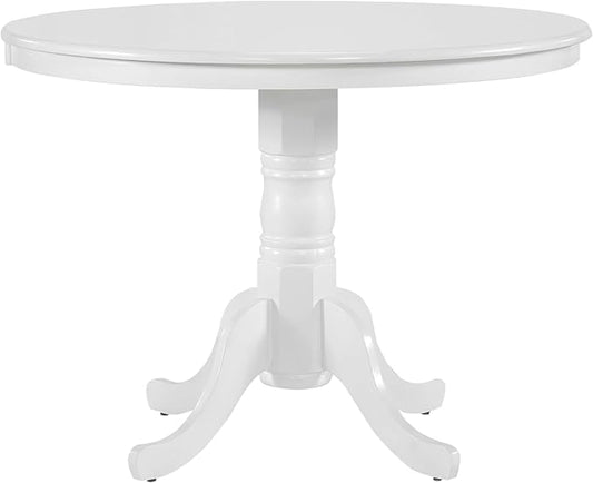 White Finish Round Dining Table 4-Seater, Casual Farmhouse Kitchen Island Table