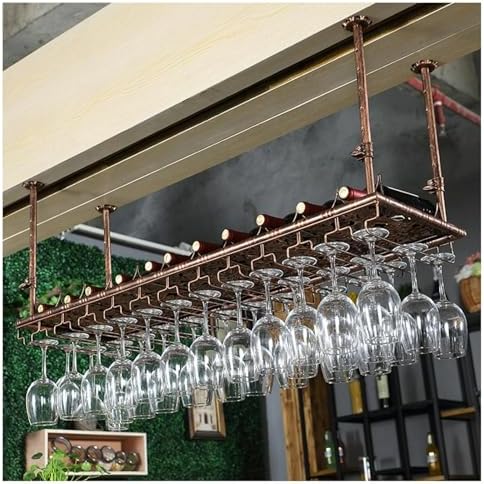 Adjustable Industrial Ceiling Wine Rack & Hanging Glass Holder - Stylish Stemware Storage for Home Bar, Kitchen Island, Cafe, and Restaurant - Maximize Space & Elegance