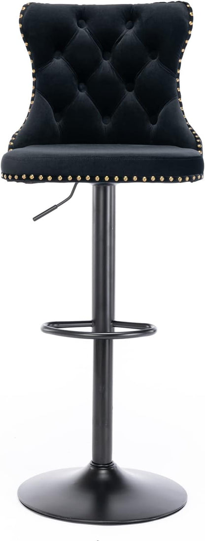 Modern Dining Chairs,Adjusatble Seat Height from Swivel Velvet Barstools,Comfortable Tufted Upholstered Chair with Backs,Stylish American Design Style for Home Pub Island,Reception Room,Black1