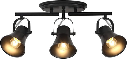KEESFU 3-Light Track Lighting Kit,Black Semi Flush Mount Ceiling Light with 3 Rotatable Light Heads,Industrial Accent Lighting for Livingroom,Bathroom,Hallway,Art Wall,Bathroom,Kitchen.(3-Light)