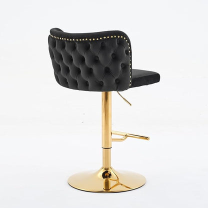 Furniture,Swivel Adjusatble Seat Height with Gold Plating Base, Classic Velvet Upholstered Bar Stools with The Whole Back Tufted, for Home Pub and Kitchen Island,Black,Set of 2