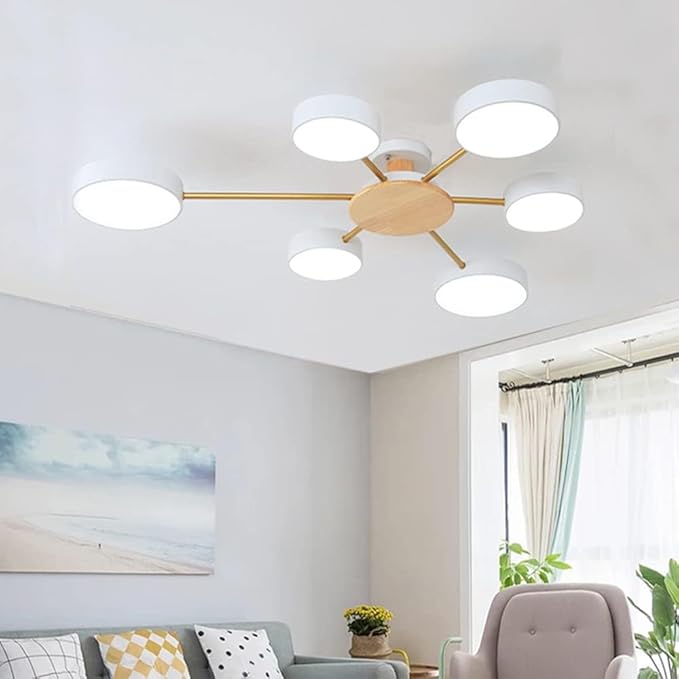 6-Lights LED Ceiling Lighting 41 Inch Modern Ceiling Lights Flush Mount Recessed Lighting Ceiling Light 48W Dimmable Living Room Bedroom Kitchen, 3000K-6000K White