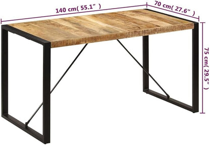 Solid Mango Wood Dining Table with Powder-Coated Steel Legs Rectangular Brown 55.1 Inch Rustic Industrial Kitchen Table for Dining Room Home Office Seats 6
