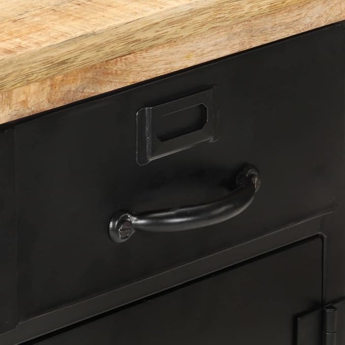 Industrial Sideboard, Black Natural Rough Mango Wood, Powder-Coated Steel Frame, 2-Door Storage Cabinet, 11.8x23.6x29.9 in Living Room Buffet Furniture Kitchen Furnitur