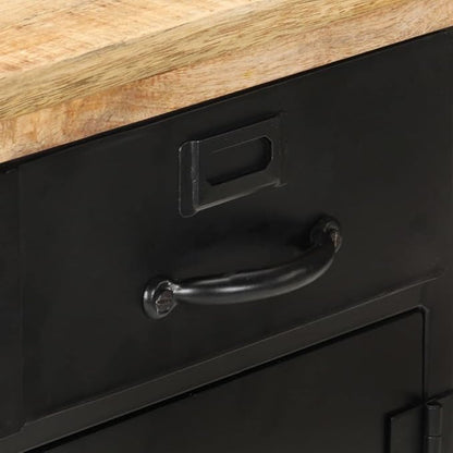 Industrial Sideboard, Black Natural Rough Mango Wood, Powder-Coated Steel Frame, 2-Door Storage Cabinet, 11.8x23.6x29.9 in Living Room Buffet Furniture Kitchen Furnitur