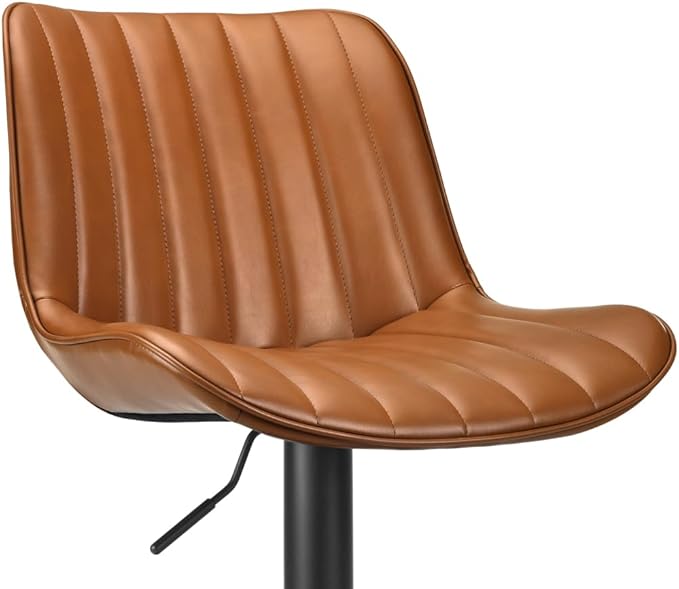 Bar Stools Set of 2, Swivel Adjustable Barstools, with Back Support, PU Leather Counter Height Bar Chairs for Kitchen Island Rustic Barstool, Brown (Brown + PU Leather + Foam)
