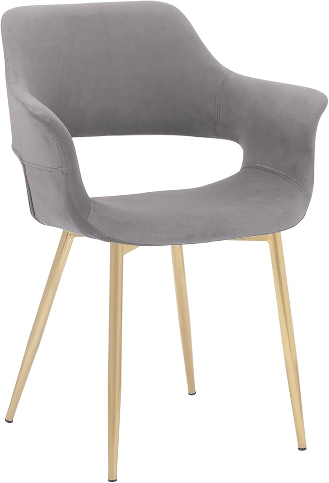 Armen Living Gigi Grey Velvet Dining Room Chair with Gold Metal Legs - Set of 2