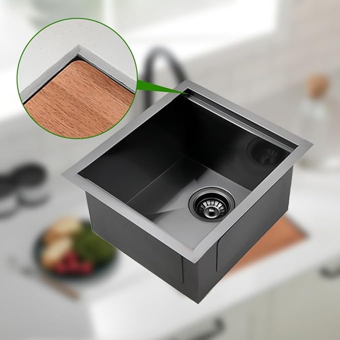 15 Black Inch Undermount Bar Sink, Swift Horse 15x17 Inch 16Gauge Black Stainless Steel Undermount Single Bowl Kitchen Bar Sinks With Cutting Board
