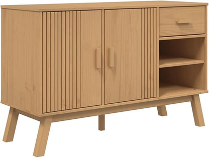 Rectangular Solid Pine Wood Sideboard, Brown Finish, 16.9x44.9x28.9 in, Buffet Cabinet with Storage, Living Room Furniture Kitchen Furnitur