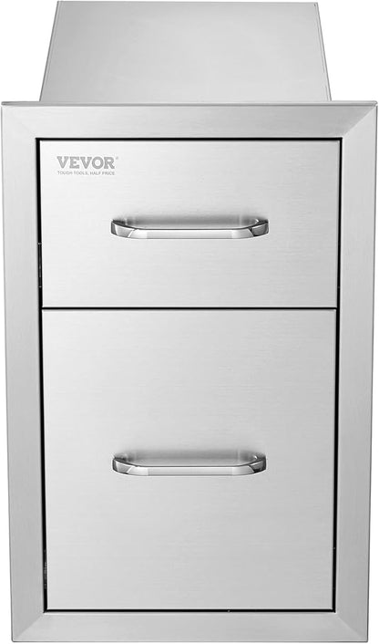VEVOR Outdoor Kitchen Drawers 13" W x 20.5" H x 21" D, Flush Mount Double BBQ Access Drawers with Stainless Steel Handle, BBQ Island for Outdoor Kitchens or Patio Grill Station