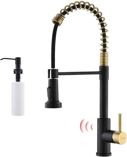 GIMILI Touchless Spring Kitchen Faucet with Soap Dispenser,Matte Black&Gold