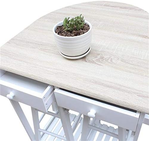 Dining Room Table Set, Folding Kitchen Bar Breakfast Drop Leaf Breakfast Cart for Small Spaces, Kitchen Island On Wheels, Kitchen Cart with 2 Round Stools Chairs Desk (White)