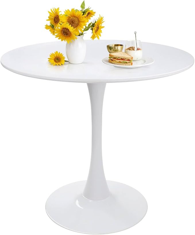 Round Dining Table 31.5" White Tulip Table with Pedestal Base for 2-4 People Small Space - Kitchen Living Room Cafe