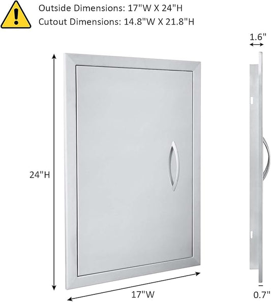 JIE JIN 17" W X 24" H Outdoor Kitchen Doors Single Door Thickened 304 Brushed Stainless Steel BBQ Access Door BBQ Island Doors Outdoor Kitchen Accessories Door for Outdoor Kitchen BBQ Island