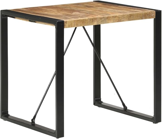 Square Dining Table, Rough Mango Wood, Powder-Coated Steel Legs, 31.5x31.5 Inch Kitchen & Dining Room Table for 4 People, Industrial Farmhouse Style