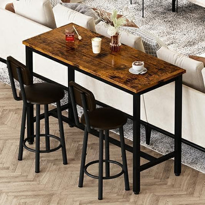 AWQM 47.2"" Pub Height Table Set for 4,Kitchen Dining Set with 2 Bar Table Table and 4 PU Leather Stools with Backrest,for Breakfast Nook,Living Room,Small Space,Bar,Rustic Brown & Brown, APHT-2