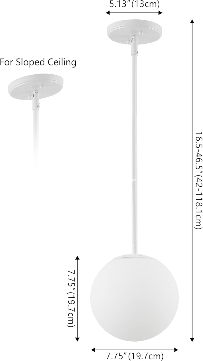 JONATHAN Y 7.75" White Modern Globe LED Pendant Light, Industrial Hanging Ceiling Lamp for Kitchen Island, White Glass Globe Shade, LED Bulb Included (JYL9528E)