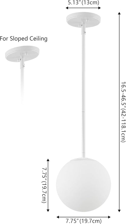 JONATHAN Y 7.75" White Modern Globe LED Pendant Light, Industrial Hanging Ceiling Lamp for Kitchen Island, White Glass Globe Shade, LED Bulb Included (JYL9528E)