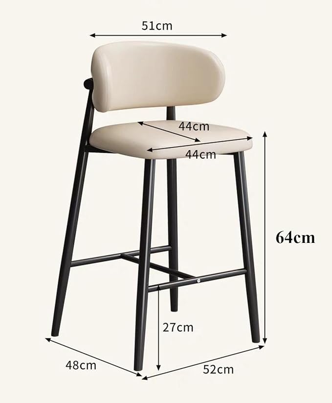 PU Leather Stools Counter Height High Back Wood Legs Kitchen Island Rustic Dining Chairs 200kg Max Load,White-68cm