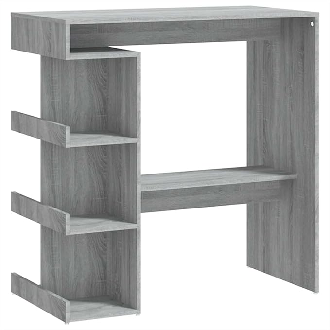 Wall-Mounted Bar Table with Storage Racks in Grey Sonoma Finish Engineered Wood 39.4 x 19.7 Inches Featuring Three Shelves and Built-in Footrest for Dining and Entertainment