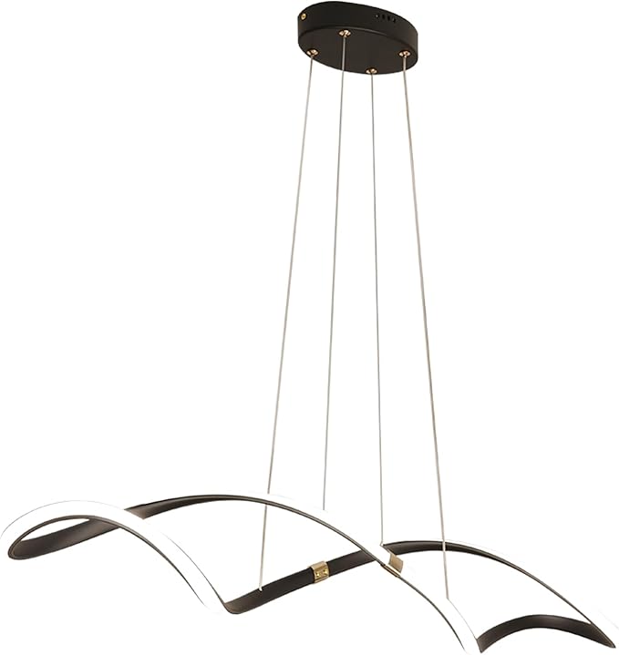 39 Inch Modern LED Pendant Light, Remote Control Dimmable Adjustable Height, DIY Kitchen Island Lighting & Dining Room Chandelier, Energy Saving Matte Black Linear Chandelier
