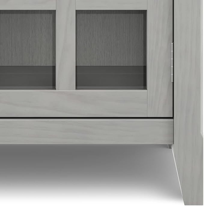 SIMPLIHOME Acadian Storage Cabinet - 36 inch Wide Solid Wood Entryway Storage Cabinet in Fog Grey, Transitional Cabinet for Hallway or Living Room with 2 Drawers and Adjustable Shelves