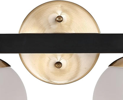 JONATHAN Y 24" Brass Gold/Black Modern Globe LED Vanity Wall Sconce Light, White Frosted Glass Shade, Mid-Century Art Deco Wall Lamp for Bathroom, Kitchen, Hallway (JYL3542A)