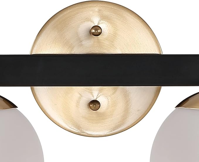 JONATHAN Y 5.75" Brass Gold/Black 1-Light Modern Globe LED Vanity Wall Sconce Light, White Frosted Glass Shade, Mid-Century Art Deco Wall Lamp for Bathroom, Kitchen, Hallway JYL3540A
