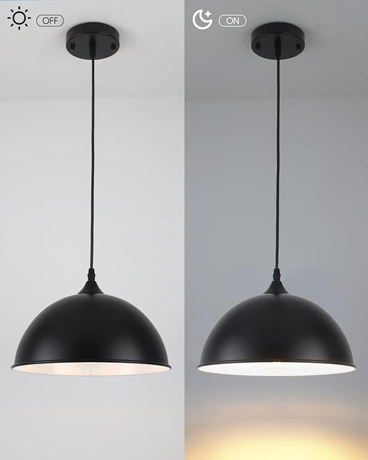Black Farmhouse Pendant Light with Adjustable Cord - 11.8 Inch Dome Pendant for Kitchen Island, Dining Room, Bar, Foyer, Hallway