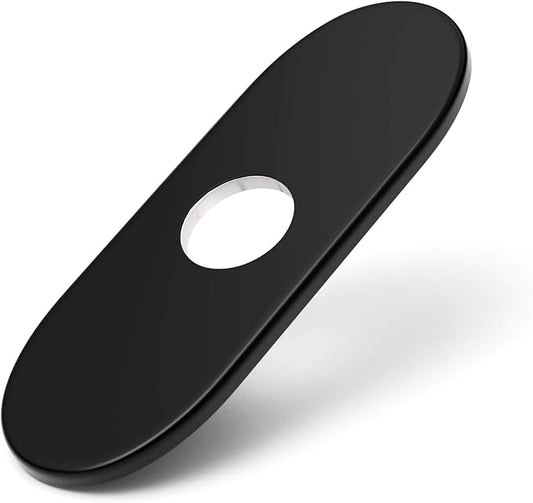 6 Inch Matte Black Sink Hole Cover, Greenspring 4" Hole Cover Deck Plate, Round Bathroom Faucet Deck Plate, Faucet Escutcheon for Bathroom or Kitchen Vanity Sink Faucet Stainless Steel
