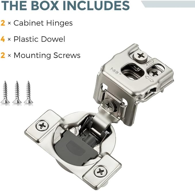 HOME EDIT 2 Pack 1 Pair 1-3/8 inch Overlay Soft Close Cabinet Hinges for Kitchen, Stainless Steel Three-Way Adjustable, Concealed Self-Closing Door Hinges