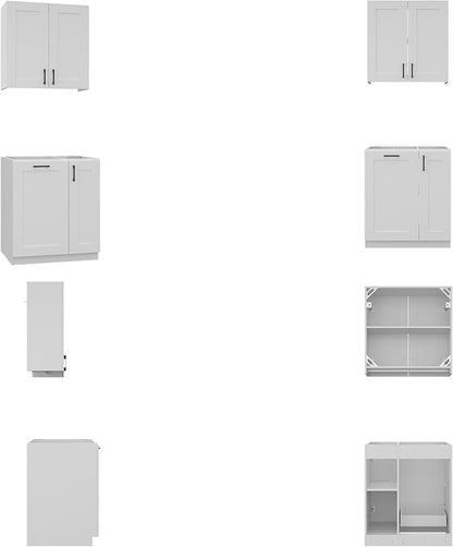 Homsee 30" W Modular Kitchen Pantry with Wall Cabinet, DIY Kitchen Cabinet Set Without Countertop, Modular Storage Cupboard with Trash Can Space & Shelf, Large Storage Set for Dining Room, White