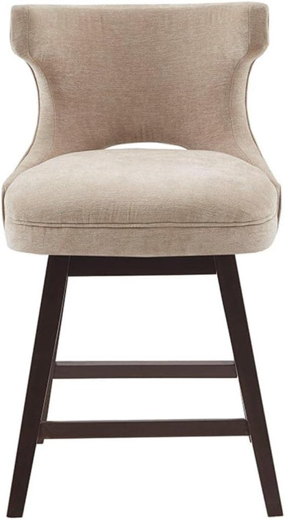 Madison Park Emmett Swivel Counter Stool - Chic Modern, Scoop Back, Counter Height Barstool, Kitchen Island Chair, Solid Wood Legs, Silver Nailhead Accent, Assembly Required, 37" High Beige