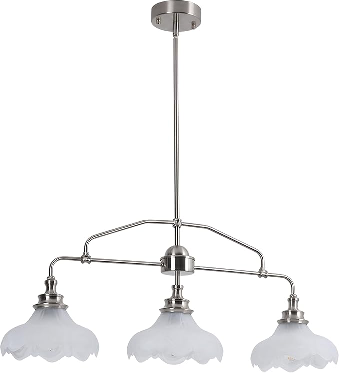 32.5" Modern Kitchen Island Lights with Alabaster Glass Shade, 3-Light Dining Room Lighting Fixtures Hanging, Transitional Multi Pendant Lighting, Brushed Nickel Finish