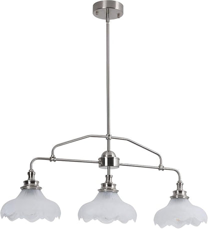 32.5" Modern Kitchen Island Lights with Alabaster Glass Shade, 3-Light Dining Room Lighting Fixtures Hanging, Transitional Multi Pendant Lighting, Brushed Nickel Finish