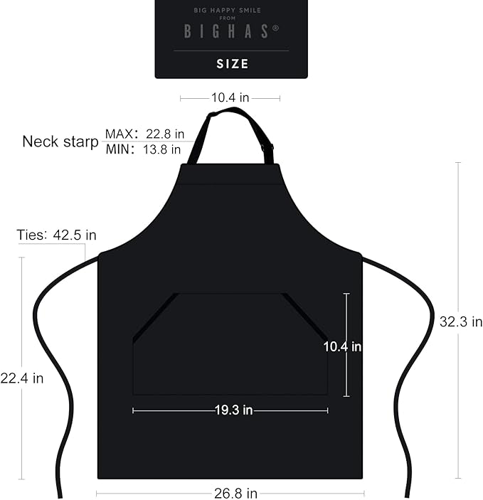 BIGHAS Adjustable Bib Apron with Long Ties for Women Men 18 Colors Chef Kitchen Cooking