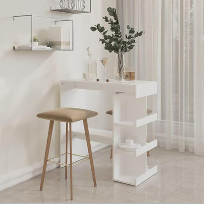 White Bar Table with Storage Rack 39.4in Long x 19.7in Wide x 40.0in High Engineered Wood Matte Finish Modern Design for Kitchen Dining Room Home Bar and Small Spaces